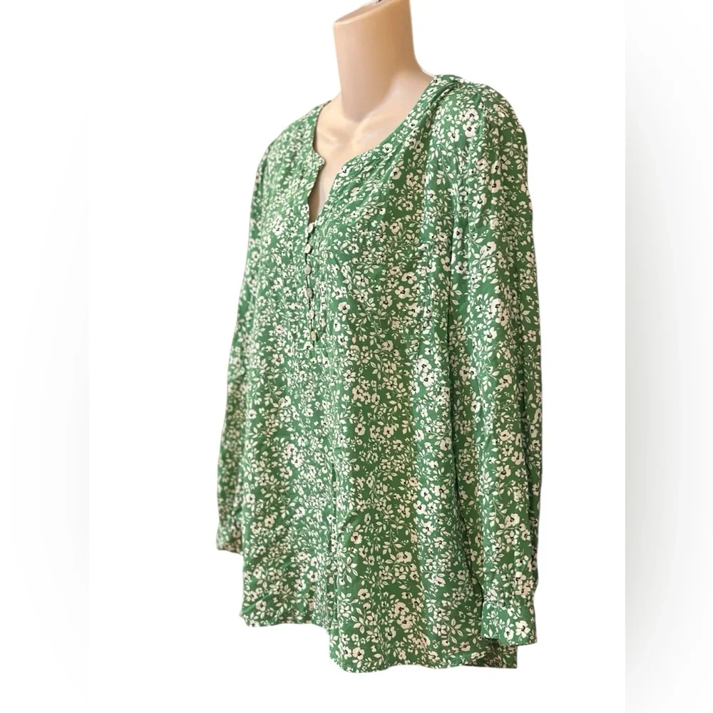 J Jill Rayon Green Ditsy Floral Print‎ Henley Neck Long Sleeve Tunic Size XLP - Picture 5 of 11